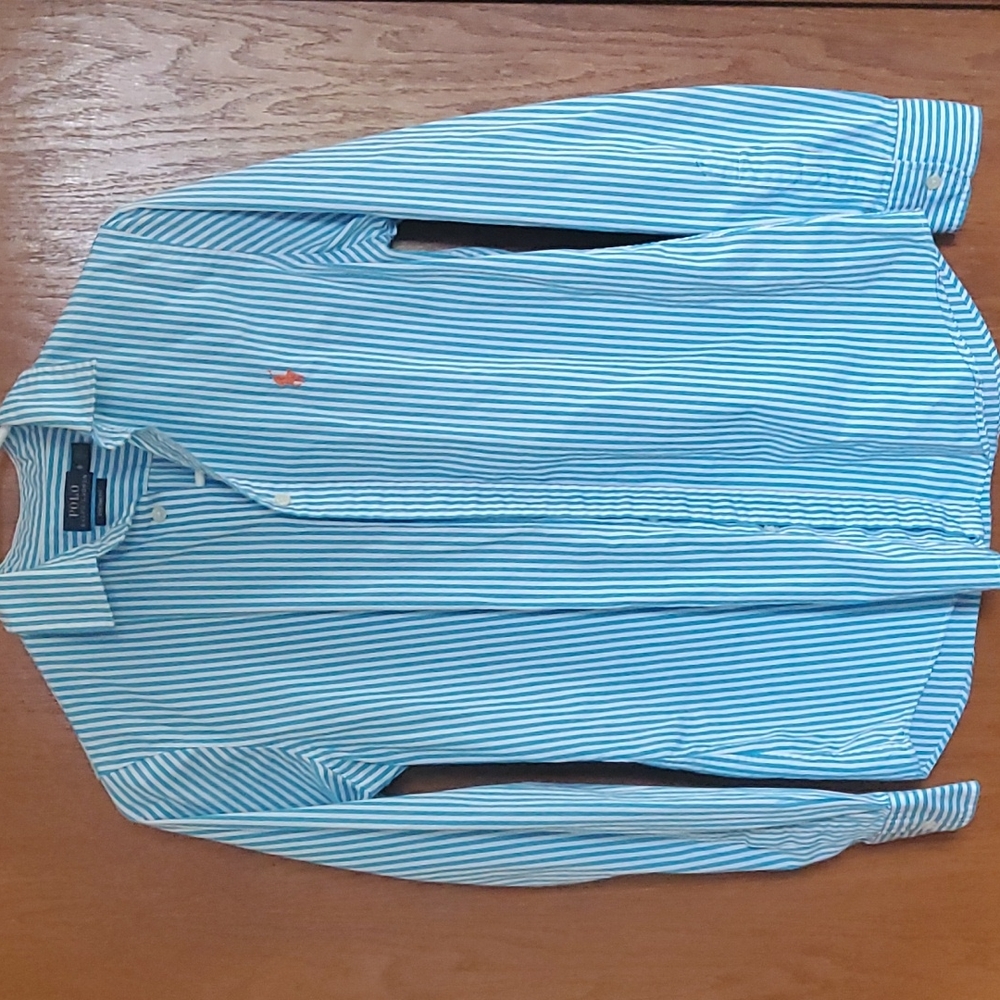 Polo Ralph Lauren size 8 button down blue striped shirt